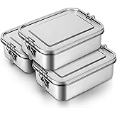 Litlheim 3-Pack 1200ml (40.6 oz) Stainless Steel Bento Lunch Box Containers with Lids - Waterproof Metal Food Storage - Snack Prep Trays and Tiffin Carriers