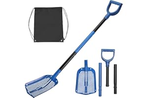 YHAOFU Aluminum Sieve Shovel, Treasure Shovel Digging Sieve,for Beach Fun or Farm Chicken Coop Goat Stall Sand Poop Cleaning, Adjustable Length, Detachable Storage,with Storage Bag