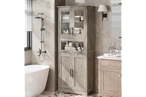 GarveeHome 67" Tall Bathroom Cabinet with Doors & Flip Glass Drawer, Freestanding Storage Cabinet with Adjustable Shelves for