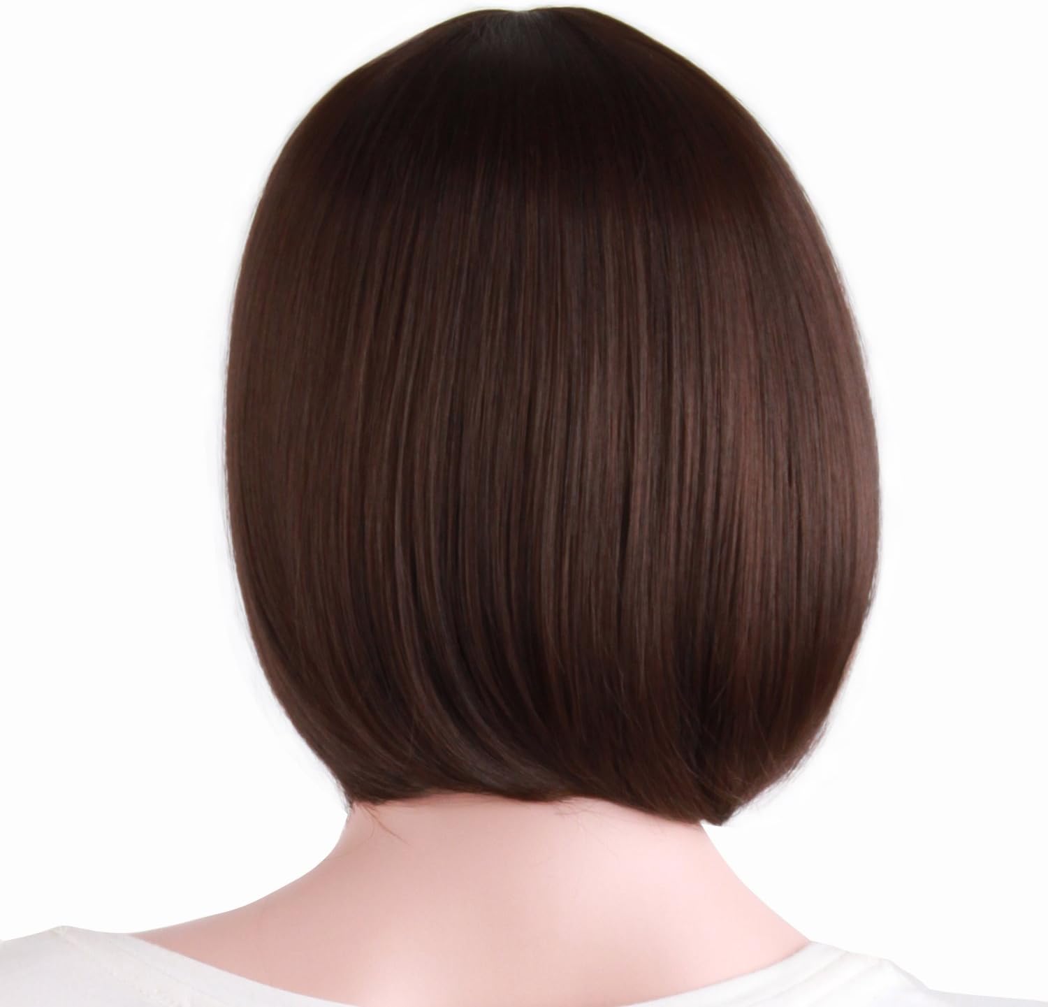 MapofBeauty Bob Short Straight Side Bangs Synthetic Fiber Heat Resistant Hair Party Cosplay Wig (Dark Brown) - Image 5