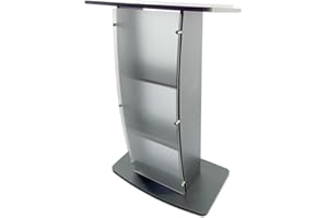 FixtureDisplays® 44.3" Tall Podium for Floor, Curved Frosted Front Acrylic Panel - Dark Grey 19658-GREY