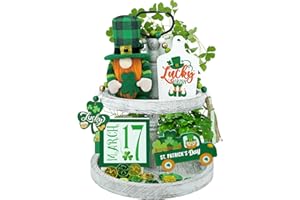 Knomeko St Patricks Day Tiered Tray Decor St Patricks Day Decorations Saint Patricks Leprechaun Gnome Plush Green Wooden Signs Lucky Irish Party Decor