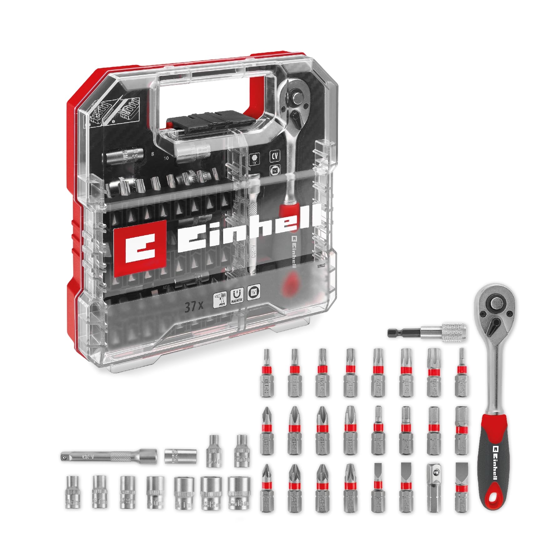 Original Einhell L-CASE 37-Piece bit and Ratchet Set (25 mm bits, Ratchet, Quick-Change bit Holder, Socket Spanner, Adapter, Socket Extension incl. Storage Box) — image 1