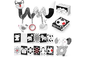 AJsupojouet High Contrast Black and White Baby Toys 3-Piece Newborn Essentials Set with Hanging Toys,Rattle Crib Mobile,baby Book & Car Seat Stroller Toys for 0-3-6-12 Months Infant Development