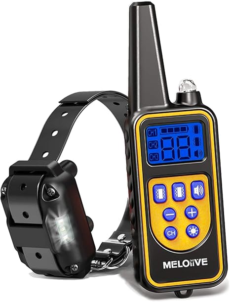 Meloive Collar adiestramiento para Perros,Collar antiladridos,Recargable y Resistencia al Agua de IP67 con un Alcance de 800m con 99 Niveles de Modo ...