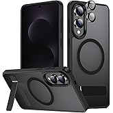 LEKEVO for Samsung Galaxy S25 Edge Case with Stand, Compatible with MagSafe, Camera Lens Protector, Translucent Matte Slim Silicone Shockproof Phone Cover, Black