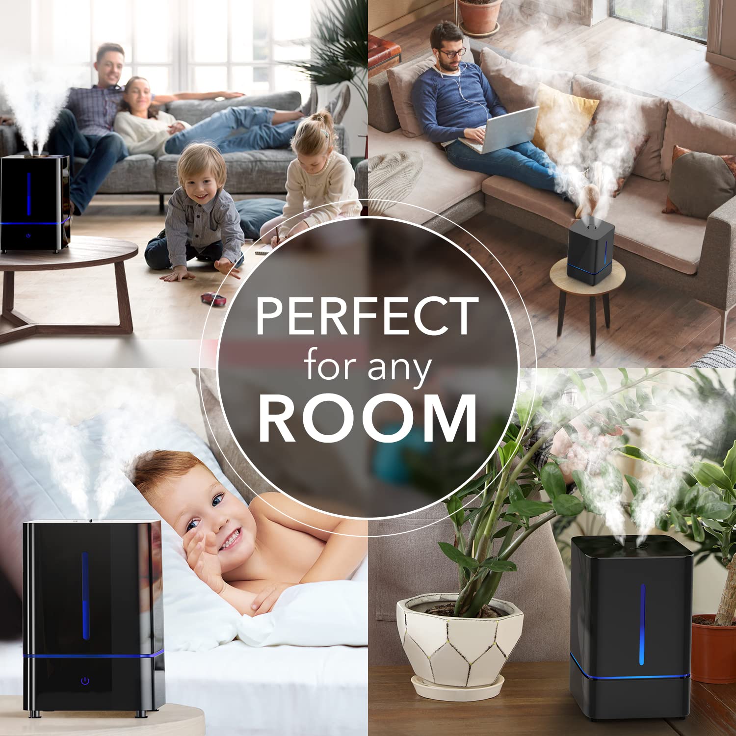 Everlasting Comfort Humidifiers for Bedroom (4L) – Quiet Cool Mist Small Humidifier for Large Room with Oil Diffuser, 40-Hour Runtime, Easy to Clean, Auto Shut-Off, Ideal for Baby Nursery & Plants