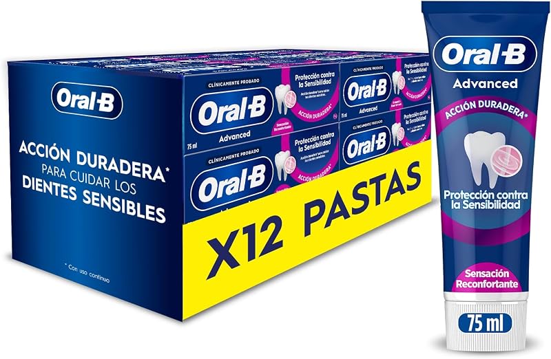 Pasta Dentífrica com Flúor de Proteção Avançada de Sensibilidade Oral-B, Pack 12 x 75 ml, Sensação Reconfortante, Hortelã-pimenta e Pasta de Dentes Aromatizada de Eucalipto para Dentes Sensíveis