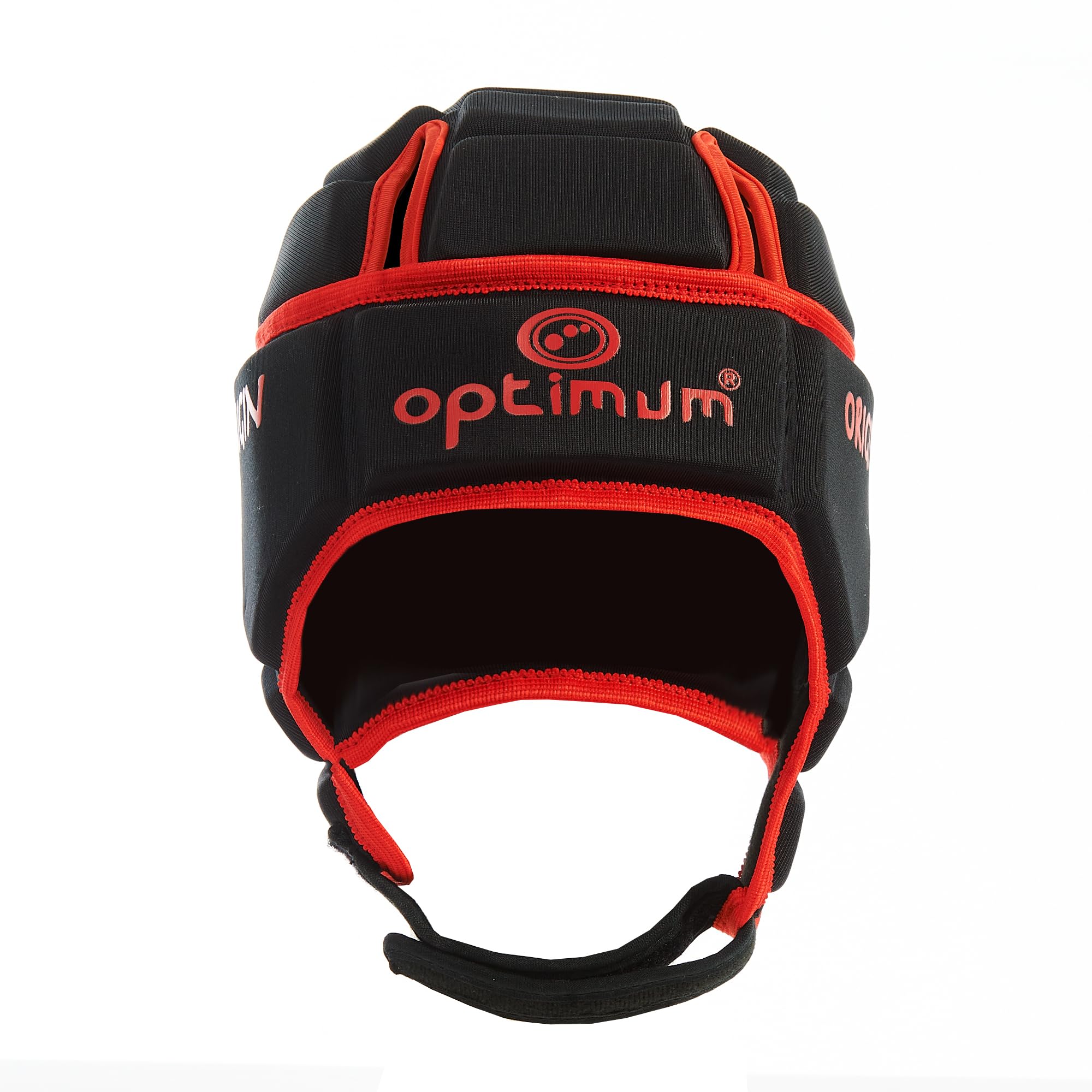 Optimum Senior Origin Rugby and Football Headguard - Full Coverage Scrum Cap | Breathable, Soft-Edged, Lightweight Sports Protective Headgear Black/Red, X-Large