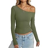 Eachyes Womens Off Shoulder Tops Tight Long Sleeve Shirts Sexy Top Y2K Slim Fit Going Out Fall Fashion Clothes 2026