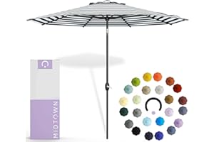 Midtown Umbrellas 10-Year-No-Fade - 9 Feet outdoor umbrella Zebra Stripes Polyester Fabric - Umbrella Outdoor Patio, Auto-Tilt Aluminum Frame Patio Umbrella, Pool Umbrella & Deck Umbrella - Black Pole