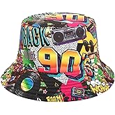 JAZTAKU Retro 80 90s Bucket Hat for Women Men Fashion Fisherman Hat Packable Outdoor Rave Accessories Fisherman Hat