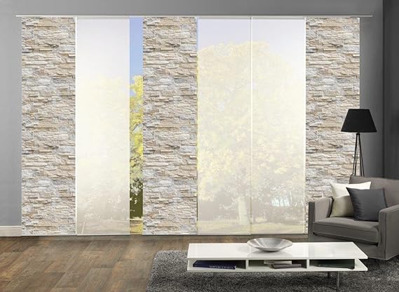 Home Fashion 96149 | 6er-Set Schiebegardinen WALLI | blickdichter Dekostoff & transparenter Halborganza | 6X jeweils 245x60 c