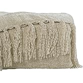 KASENTEX Chenille Throw Blanket for Couch,Lightweight 50x60in Soft Throw Blanket with Fringe Tassel for Sofa Chair Bed,Knitted Decorative Boho Blankets for Gift,Cozy Warm All Season,Khaki