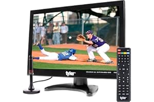 Tyler 14” Portable TV LCD Monitor 1080P Rechargeable Lithium Battery Operated, 2 Antenna, HDMI, USB, RCA, FM Radio, Digital Tuner, AV Inputs, AC/DC, TV Stand and Remote Control for Car Travel