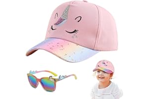 Toddler Baseball Hat and Sunglasses Set, Unicorn Design, Adjustable Glitter Star Cap with UV Protection, Lightweight Unicorn 