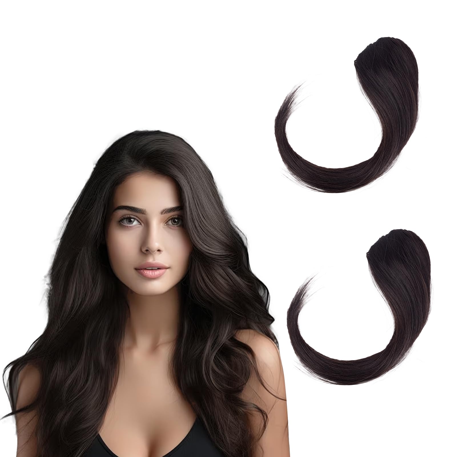 Photo 1 of NICENEEDED 2 Pcs Side Bangs Clip in Bangs, French Clip On Bangs, Fake Bangs Fringe Hair Extensions 9.8 Inch Long Natural Looking Hairpiece Hair Clip in Extensions for Women(Brownish Black) Halloween
