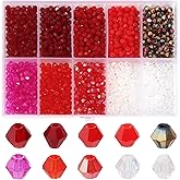 Beadtales 1200Pcs 4mm 10 Colors Faceted Crystal Glass Bicone Beads Loose Bead for DIY Bracelet Necklace Earring Keychain Jewelry Making,Red