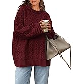 Okiwam Women's Oversized Sweaters Crewneck Cable Knit Pullover Casual Loose Fall Outfits Spring Fashion Clothes 2026