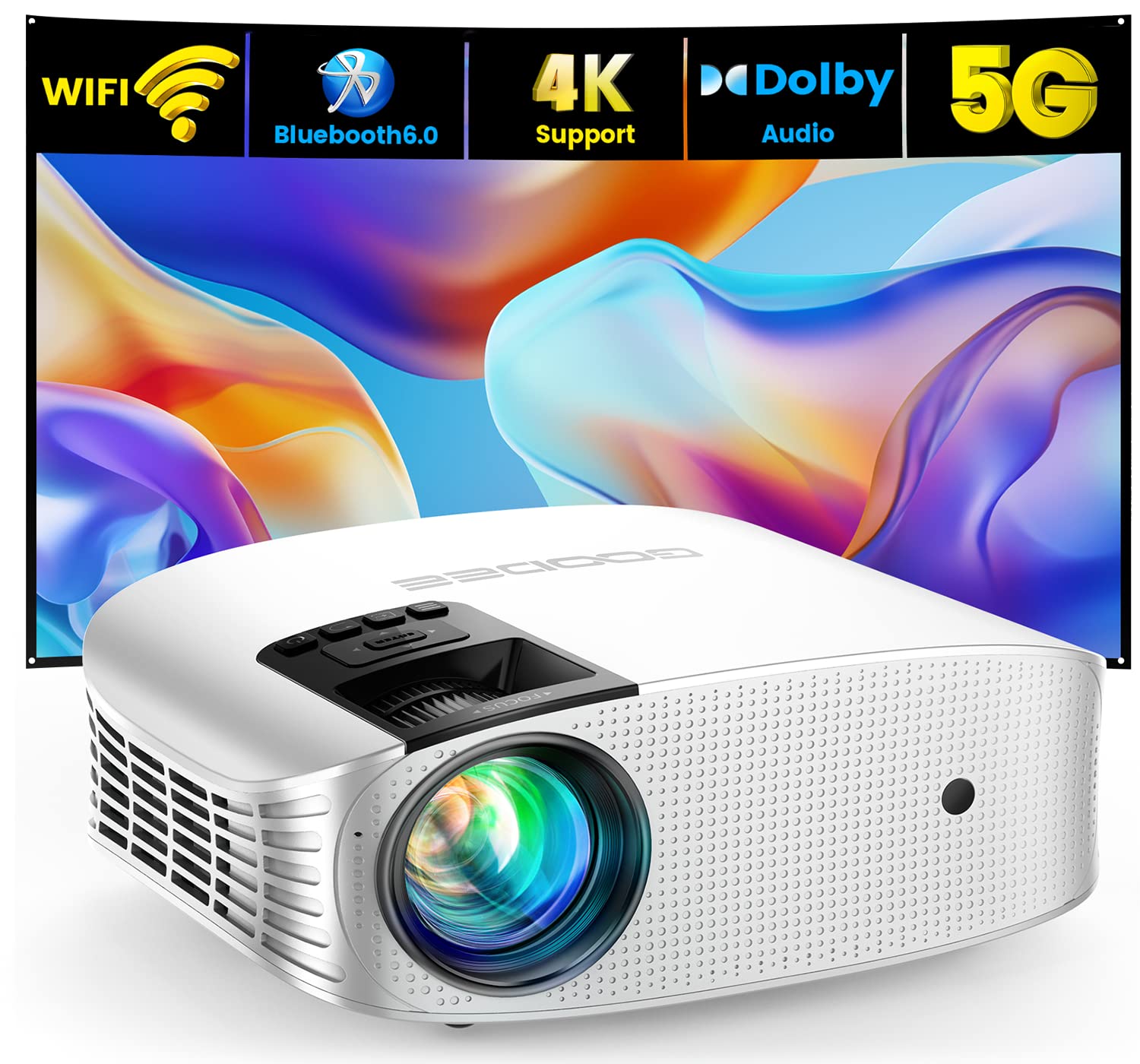 Photo 1 of Projector, GooDee 4K Support 600 ANSI WiFi Bluetooth Native Full HD 1080P Projector, 15000L Home Theatre Projector 4P/4D with Dolby Audio, Compatible iOS/Android/Tablet/PC/TV Stick/USB/DVD/Game/PPT