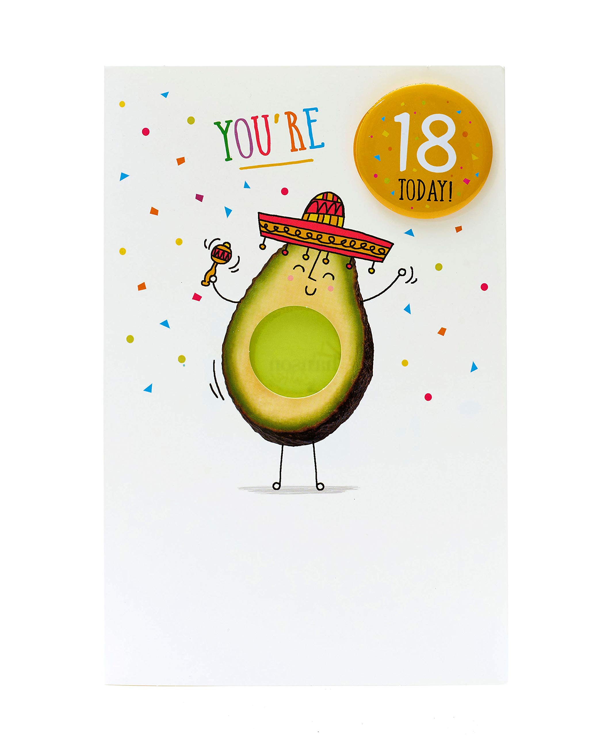 18th Birthday Card - 18th Birthday Card Female - Cute Avocado Design - Badge Included
