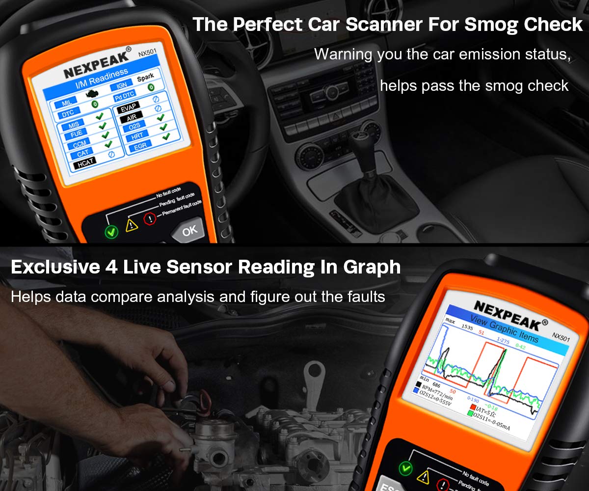 NEXPEAK OBD2 Scanner, NX501 Enhanced OBD II Code Reader Car Diagnostic Tool Auto Check Engine Light Diagnostic Scanner for OBD2 Protocols Cars since 1996