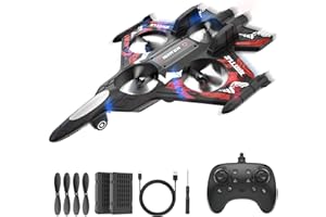 BEZGAR RC Plane | 2.4GHZ Drones for Kids, Remote Control Airplane, RC Helicopter, 360° Flip Fighter Jet Toy with Colorful LED Navigation Lights Red, Toys for ages 8-13