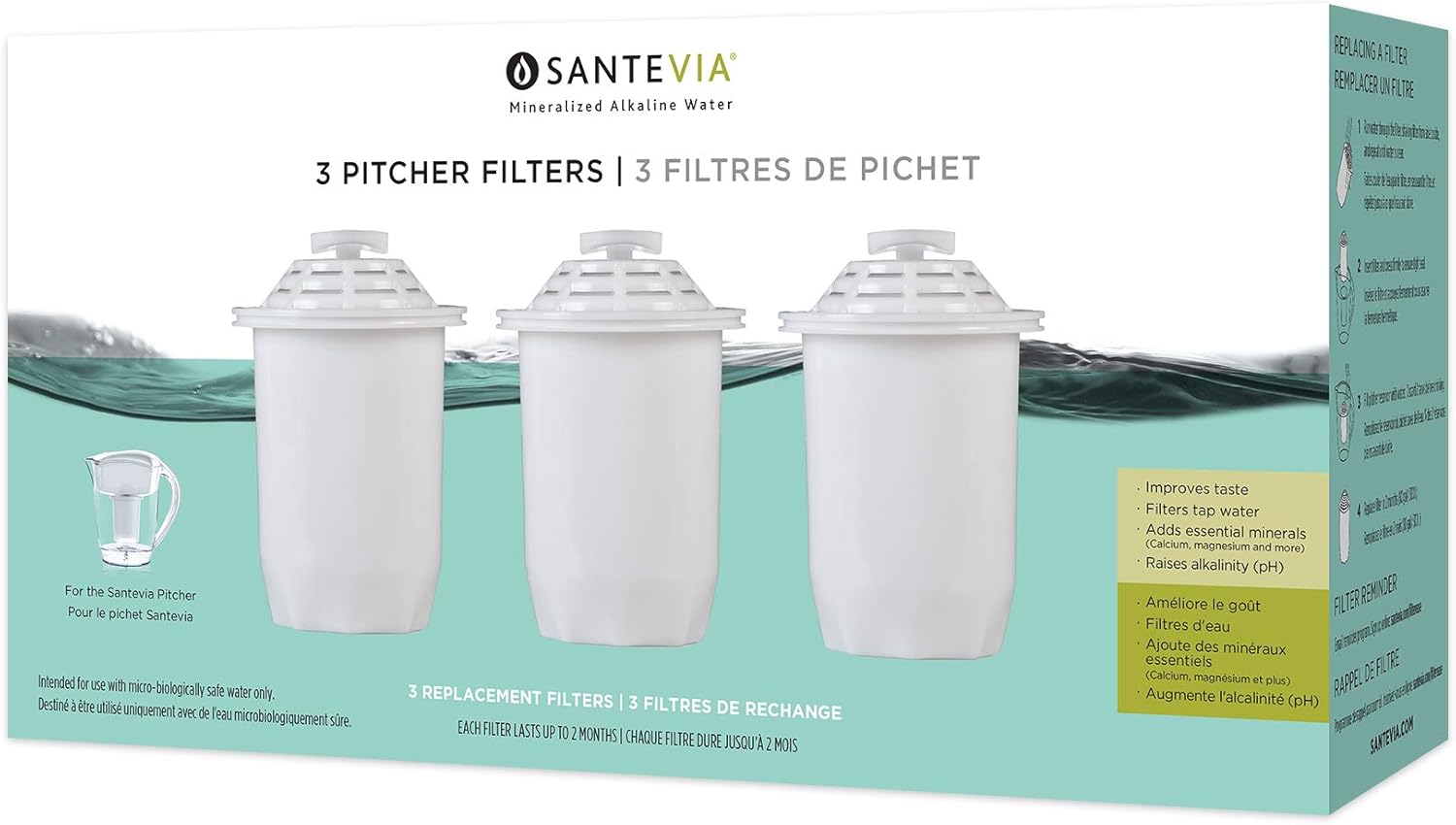 Santevia Water Systems Pitcher Filter (3 Pack), White -: Kitchen & Dining