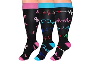 Lefowru 3 Pair Medical Plus Size Compression Socks Extra Wide Calf for Women para Varices 20-30 mmHg