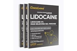 CARELAND Lidocaine Gel Patch, 18 Count Maximum Strength Pain Patches for Muscle Relief in Neck Knee Back and Shoulders Unscented Numbing Patch for Soothing Nerves, Joints