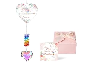 Mom Suncatcher from Daughter Son - Mother's Day Heart Crystal Gift for Mom - Cadeau Fête des Mères - Gift Box & Greeting Card Included