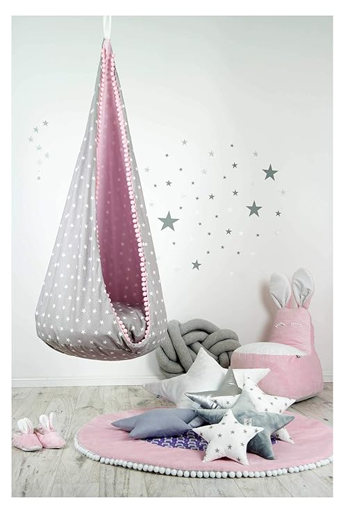 Golden Kids Hängesessel Hängematte Kinder Sessel Hängehöhle Schaukel Sitz Hängesitz Kokon (Grauer Stern)