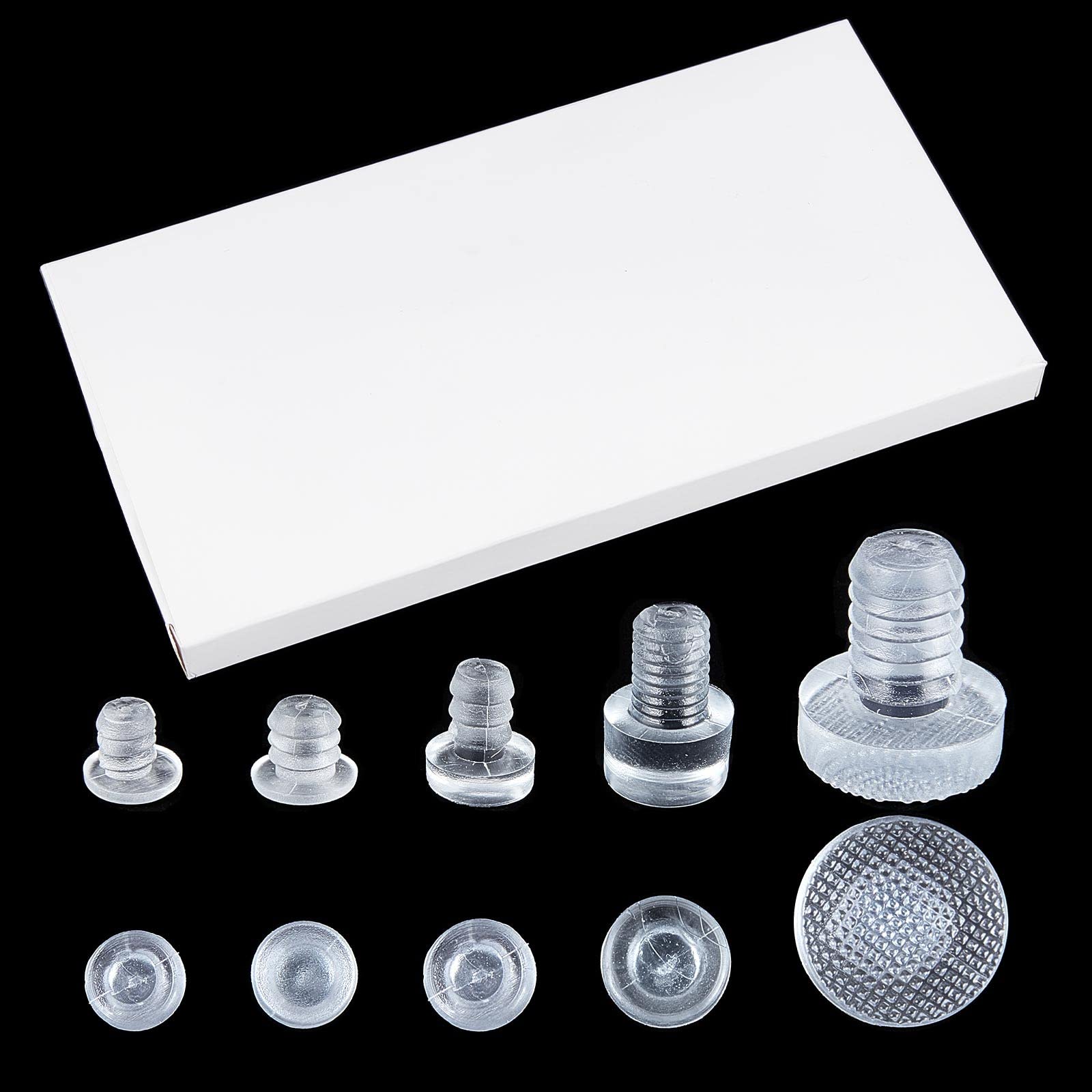 GORGECRAFT 150Pcs 5 Sizes Glass Top Table Bumpers with Stem Screw Hole Plugs Clear Anti Collision Embedded Soft Stem Bumpers Patio Table Top Spacers Non Slip Pads for 4-8mm Hole Furniture Cabinet Door