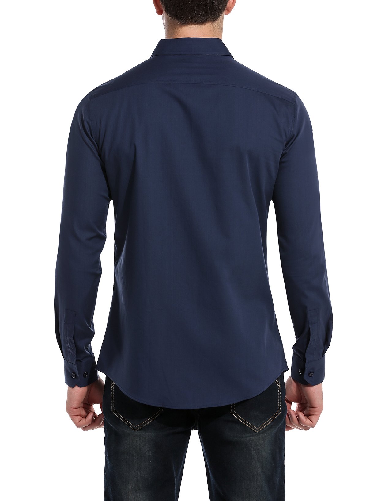 COOFANDY Mens Oxford Slim Fit Casual Button Down Shirts Long Sleeve Dark Blue L