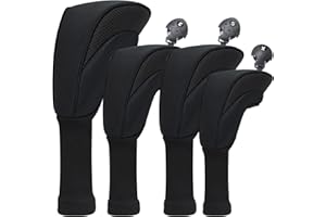 MEAHILESC Golf Club Head Covers for Fairway Woods Driver Hybrids 4 Pieces Long Neck Mesh Sports Fan Golf Club Headcovers Set with Interchangeable No. Tags 3 4 5 6 7 X Golf Accessories for Men Women.
