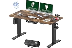 FLEXISPOT EN2 Whole-Piece Standing Desk with Clamp Power Strip, 55 x 28 Electric Stand Up Height Adjustable Desk with Cable Management (Black Frame + 55" Rustic Brown Desktop, 2 Packages)