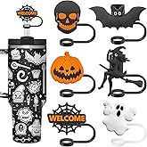 6PCS Halloween Straw Toppers for Stanley Cup, Silicone Straws Covers Cap for Stanley 30&40 Oz Tumbler with Handle, 10mm 0.4in Dust-Proof Reusable Straw Tips Lids for Halloween Gifts