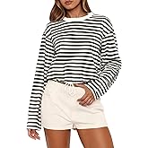 LAOTEPO Sweatshirt for Women Y2k Long Sleeve Going Out Tops Striped Casual Fall Outfits Cropped Pullover Fashion Clothes