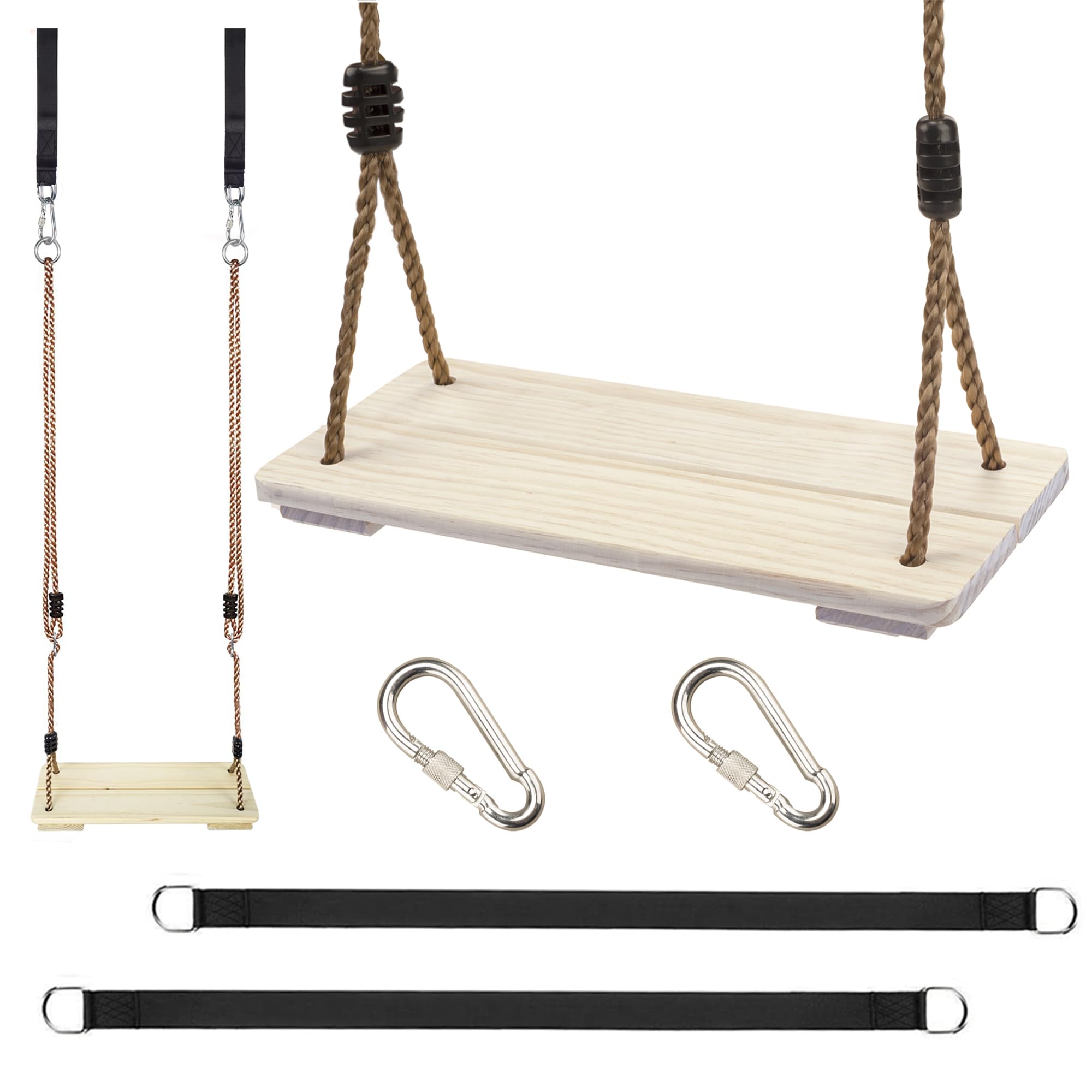 Photo 1 of KINSPORY Wooden Swing Seat, Outdoor Swing Set Accessories for Backyard, Height Adjustable Rope with Hanging Tree Straps Kit for Porch Patio Garden Playgroud (Light Yellow)