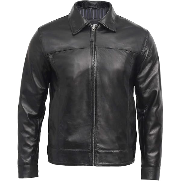 Black Mens Leather Jacket Motorcycle Genuine Lambskin Harrington
