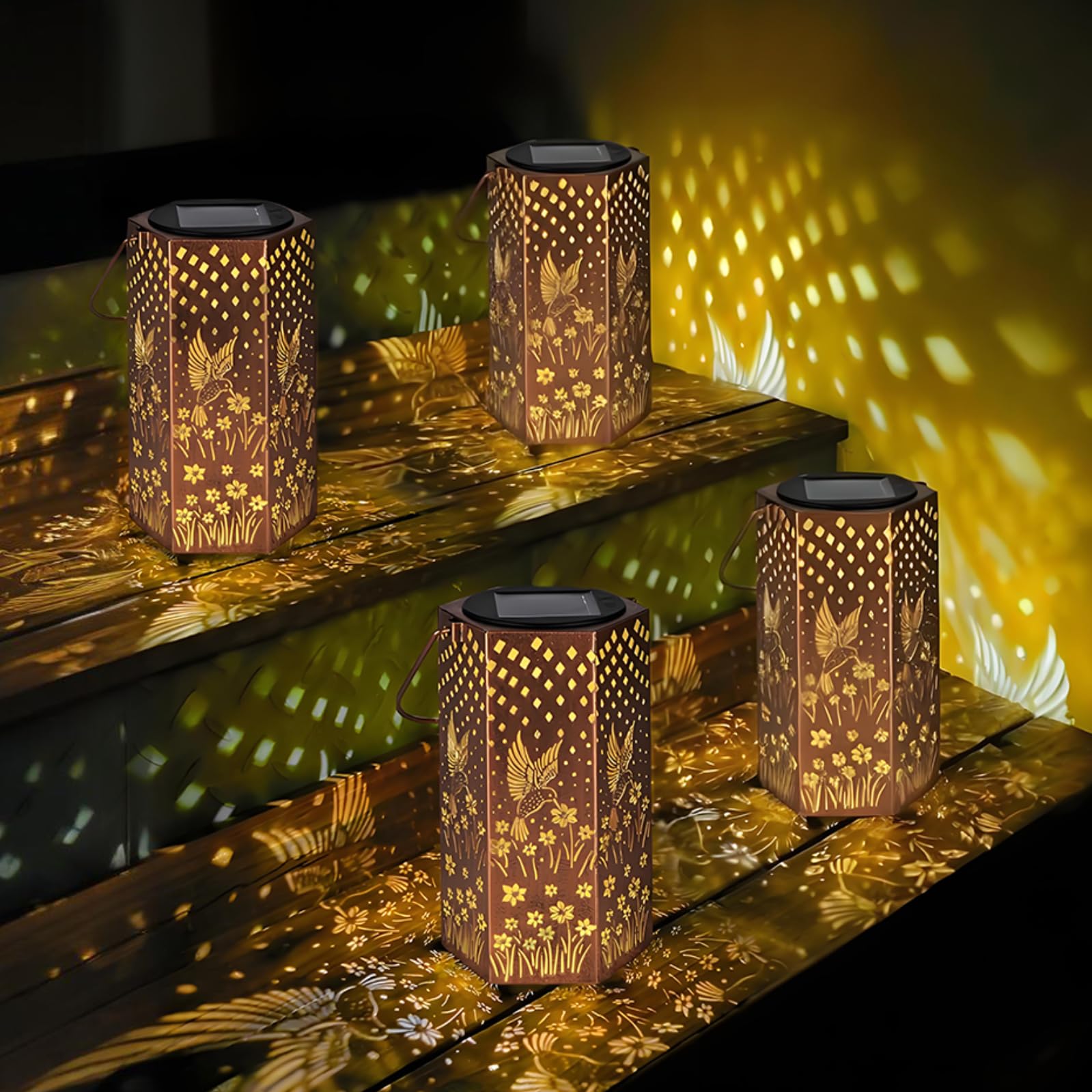 Photo 1 of 4 Pack Hummingbird Solar Lanterns Outdoor Waterproof - Birthday Gifts for Women, Men, Mom, Solar Lights Outdoor Hanging Garden Decor for Outside, Patio, Outdoor, Yard, Lawn, Balcony