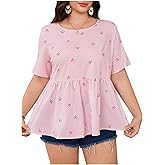 Verdusa Women's Plus Size Striped Bow Blouse Short Sleeve Summer Peplum Tops