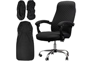 Melaluxe Office Chair Cover with Armrest Covers， Universal Stretch Desk Chair Cover, Computer Chair Slipcovers (Size: L) - Black