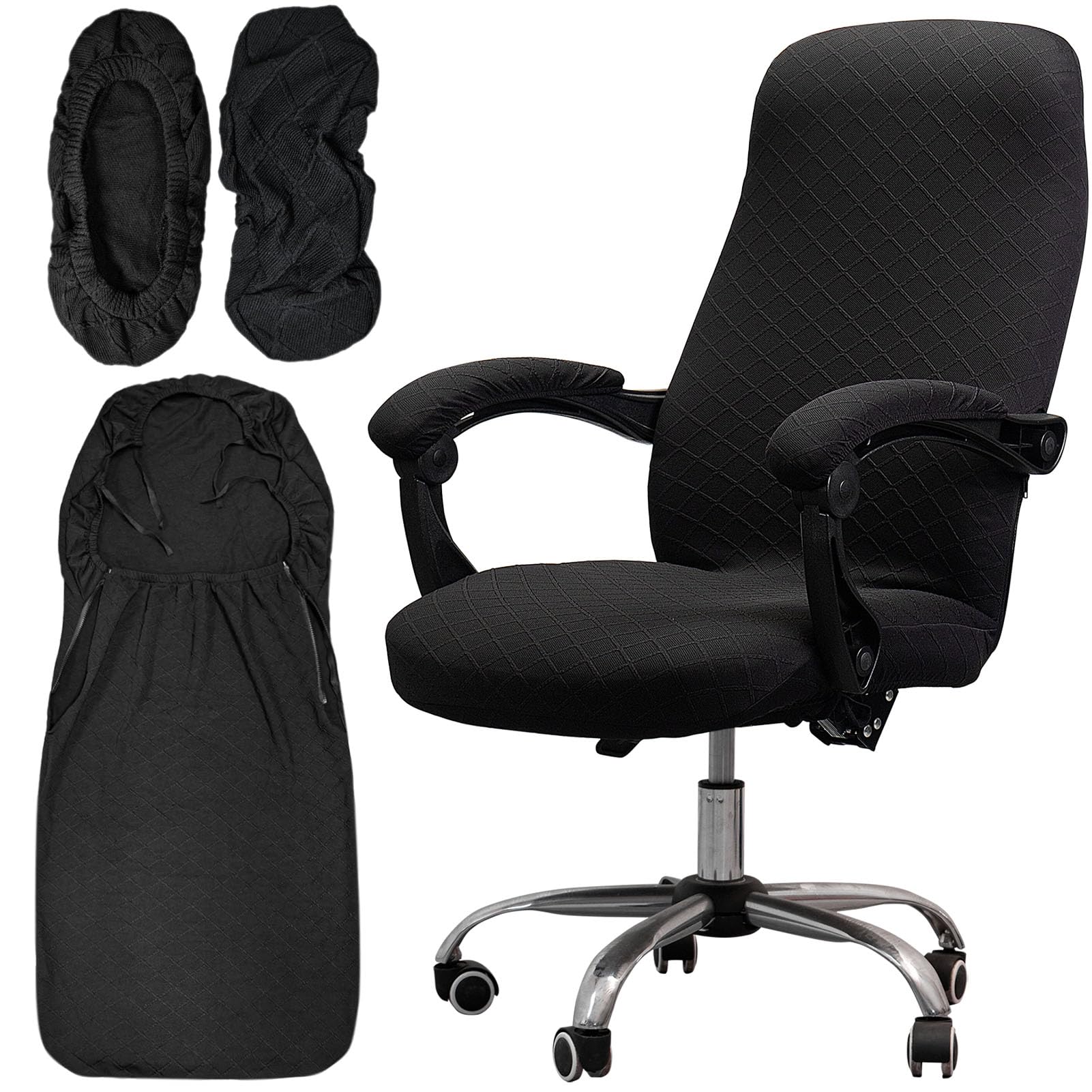 Photo 1 of Melaluxe Office Chair Cover with Armrest Covers? Universal Stretch Desk Chair Cover, Computer Chair Slipcovers (Size: L) - Black