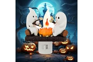 NLIEOPDA 2024 Ghost Campfire Flickering Night Light, 2024 Ghosts Campfire Flicker Flame White Halloween Nightlight, LED Small Electric Faux Campfire Night Light, Halloween Nightlight Indoor Decorations (1 PC)
