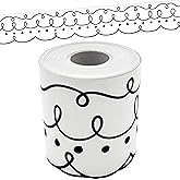 Teacher Created Resources Squiggles and Dots Die-Cut Rolled Border Trim (TCR8914),Black, White