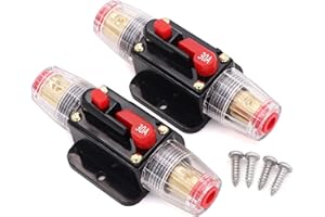 2 pcs 30A Audio Inline Circuit Breaker Reset Fuse 12V-24V DC, PowMr Reset Fuse Holder 30 amp with Manual Reset for Car Audio,