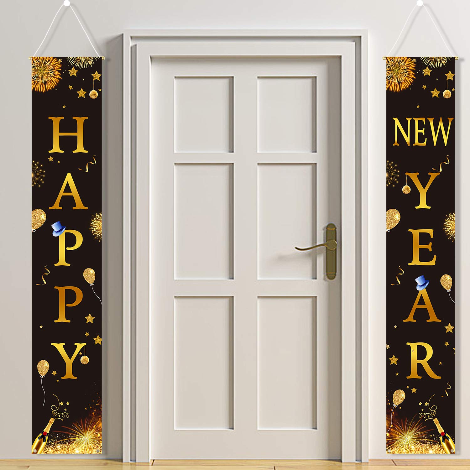 HOWAF Happy New Year Banner Door Banner for Home Indoor Outdoor Porch Wall Happy New Year Decorations 2026 New Years Eve Decorations 2026 Party Supplies