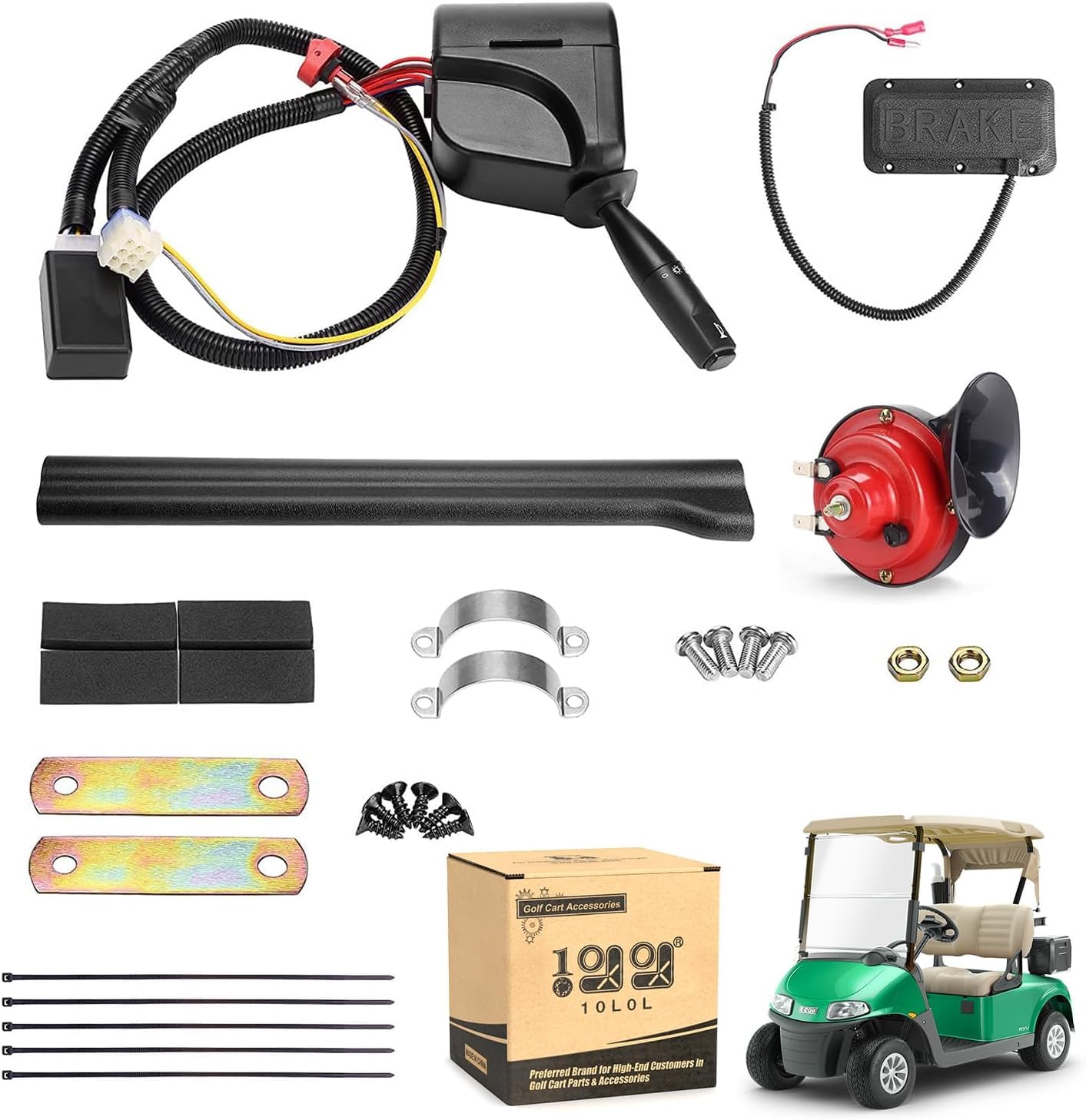 10L0L Golf Cart Turn Signal Kit, Golf Cart Upgrade Turn Signal Switch 9-pin Wiring Harness for Yamaha for Club Car for EZGO, Golf Cart Blinker Kit with Horn Brake Pad Light Switch - 12V Operation