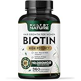 Built by Nature Biotin 10,000 mcg – Biotin for Hair Growth Women – High Potency Vitamin B7 Supplement – Vitamins for Hair, Skin & Nails – 360 Softgels